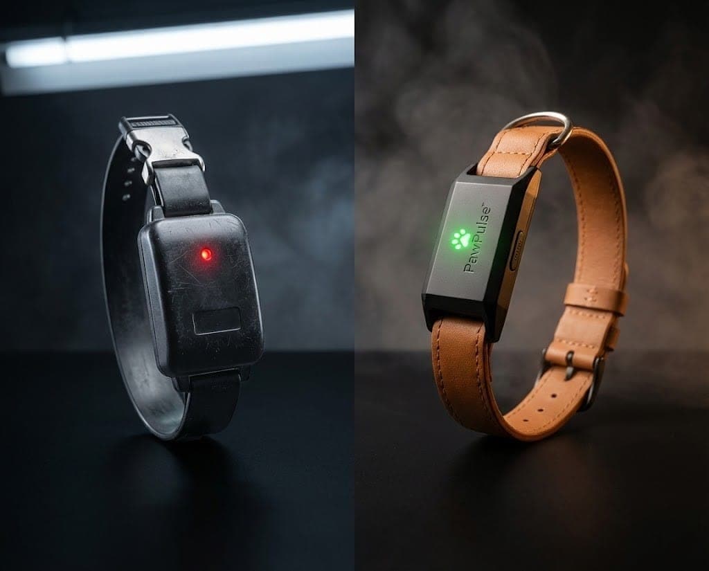 Side-by-side comparison of basic pet tech versus advanced PawPulse smart collar technology