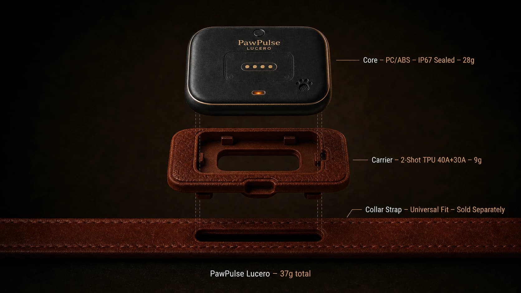 Lucero smart dog collar exploded hardware view